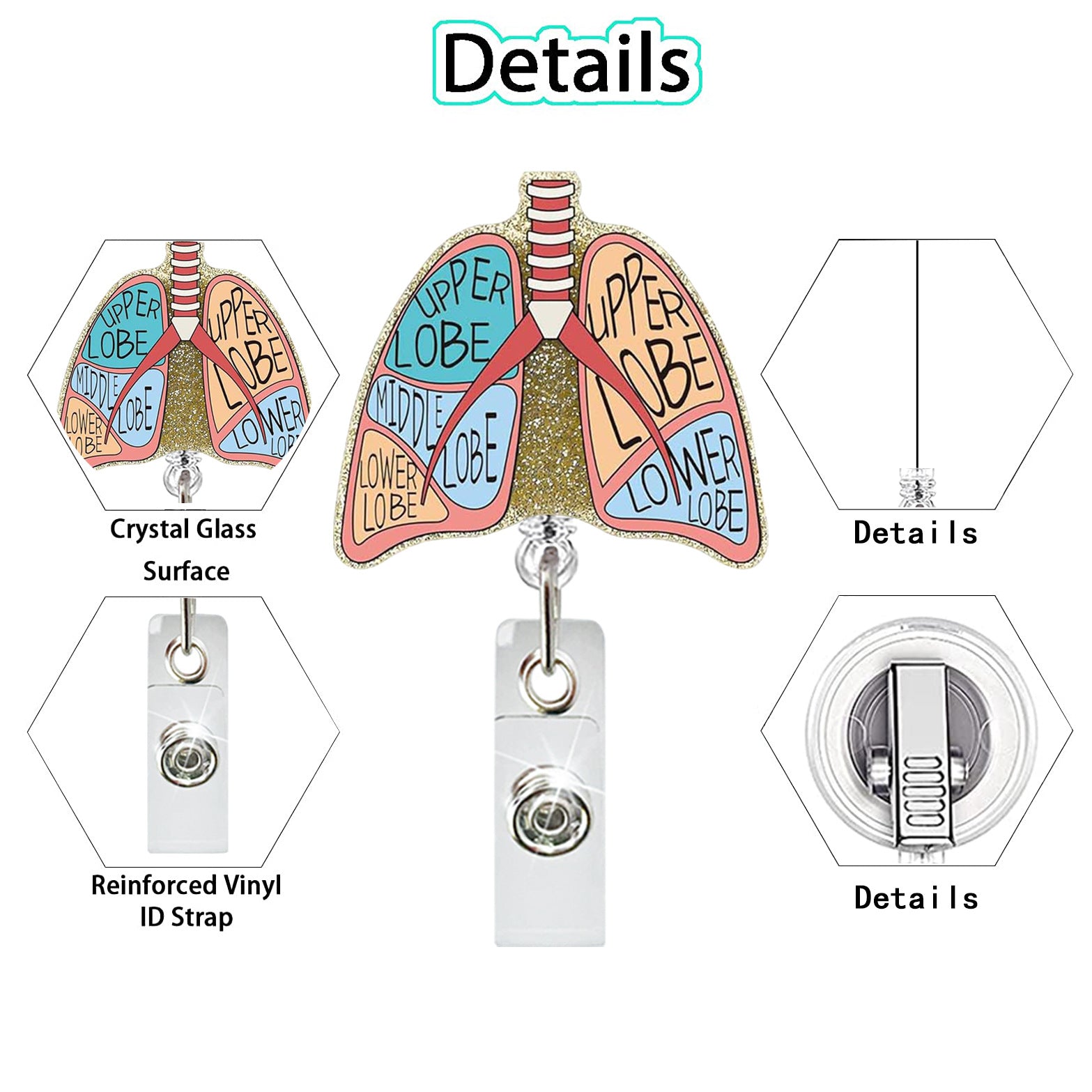 Wholesale Medical acrylic glitter easy-pull retractable clip